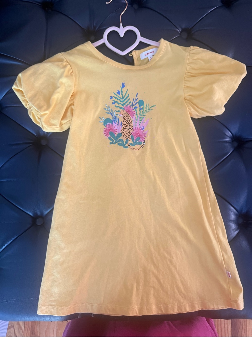 Catimini Yellow Tee Dress with Floral & Leopard Print